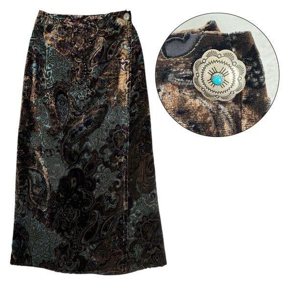 Tasha Polizzi Velvet Burnout Maxi Wrap Skirt M Western Fairy Whimsigoth Paisley - Picture 1 of 11